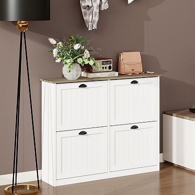 Shoe Storage Cabinet with 4 Flip Drawers, White