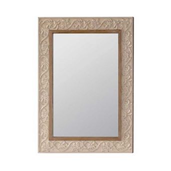 Vintage Carved Pattern Rectangular Wall Mirror, 30 x 38 Inch