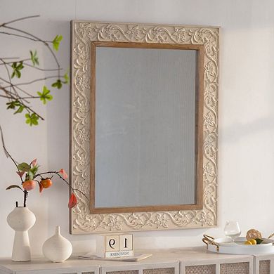 Vintage Carved Pattern Rectangular Wall Mirror, 30 x 38 Inch