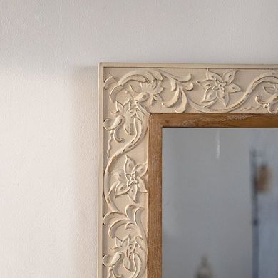 Vintage Carved Pattern Rectangular Wall Mirror, 30 x 38 Inch