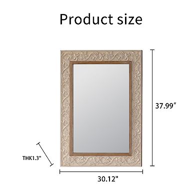 Vintage Carved Pattern Rectangular Wall Mirror, 30 x 38 Inch