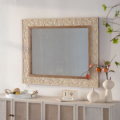 Vintage Carved Pattern Rectangular Wall Mirror, 30 x 38 Inch