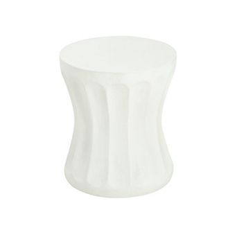 Outdoor Round Concrete Antique White Side Table, Lightweight MGO End Table for Living Room, 15" W x