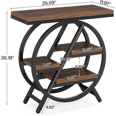 Side Table with 4-Tier Staggered Shelving, Matte Black Metal Frame & Rustic Brown Particle Board