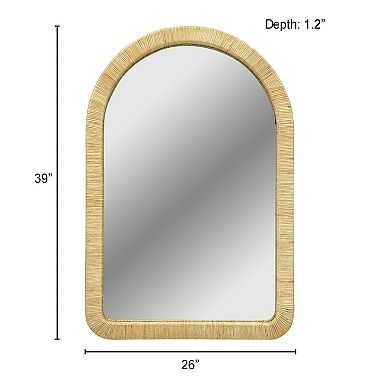 Natural Rattan Arched Wall Mirror, 26 x 39 Inch
