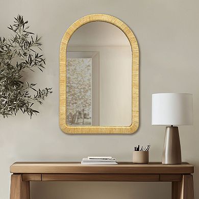 Natural Rattan Arched Wall Mirror, 26 x 39 Inch
