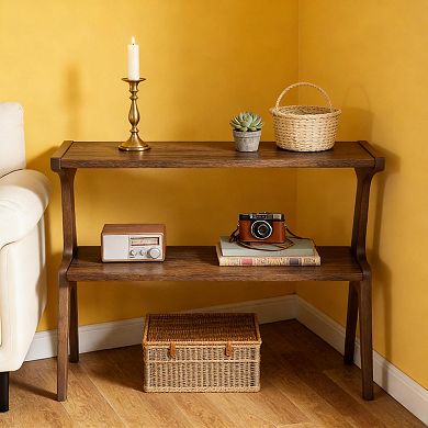 Solid Wood Storage Hall Table with Two Shelves, Compact End Table for Sofa or Bedroom