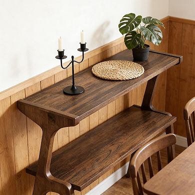 Solid Wood Storage Hall Table with Two Shelves, Compact End Table for Sofa or Bedroom