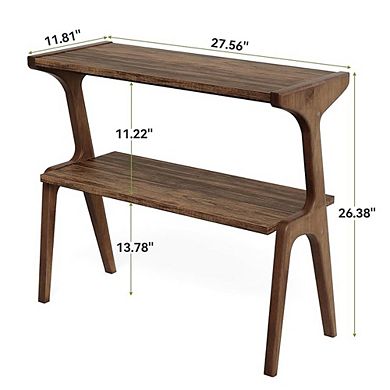 Solid Wood Storage Hall Table with Two Shelves, Compact End Table for Sofa or Bedroom