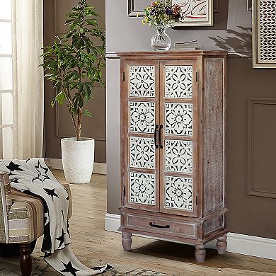 Rustic 55.12'' Tall Tower Storage Cabinet with 2 Doors & Drawer, Natural White,