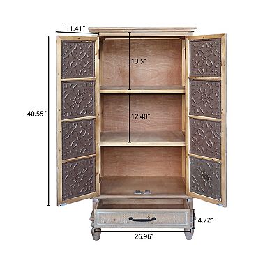 Rustic 55.12'' Tall Tower Storage Cabinet with 2 Doors & Drawer, Natural White,