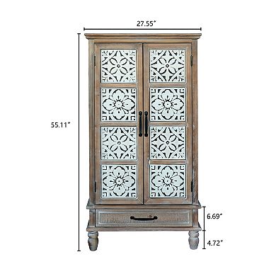 Rustic 55.12'' Tall Tower Storage Cabinet with 2 Doors & Drawer, Natural White,