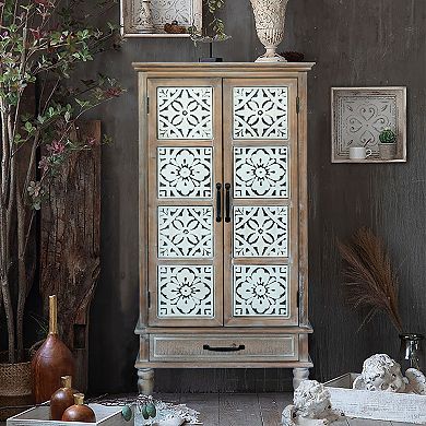 Rustic 55.12'' Tall Tower Storage Cabinet with 2 Doors & Drawer, Natural White,