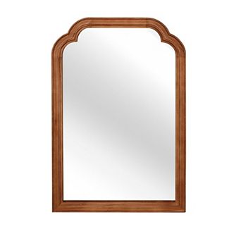 Yellow Brown 20x30 Inch Solid Wood Frame Rounded Corner Decorative Wall Mirror
