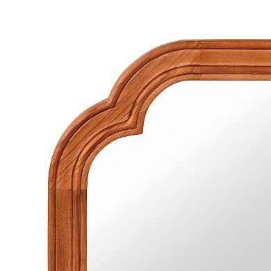 Yellow Brown 20x30 Inch Solid Wood Frame Rounded Corner Decorative Wall Mirror