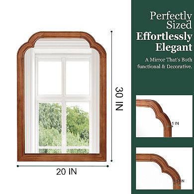 Yellow Brown 20x30 Inch Solid Wood Frame Rounded Corner Decorative Wall Mirror