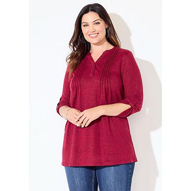 Catherines Women's Plus Size Impossibly Soft Half-Button Swing Top
