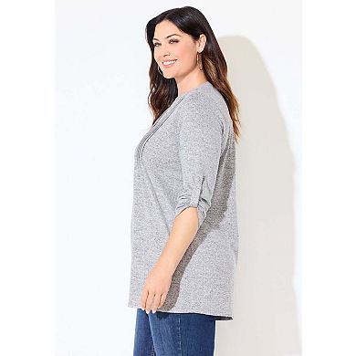 Catherines Women's Plus Size Impossibly Soft Half-Button Swing Top