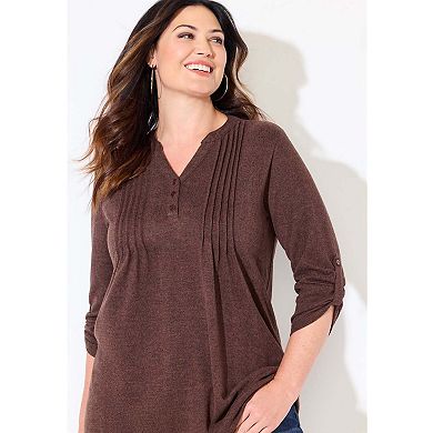 Catherines Women's Plus Size Impossibly Soft Half-Button Swing Top