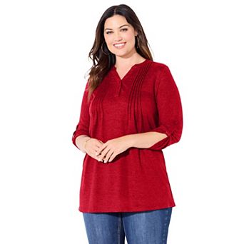 Catherines Women's Plus Size Impossibly Soft Half-Button Swing Top