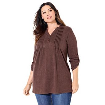 Catherines Women's Plus Size Impossibly Soft Half-Button Swing Top