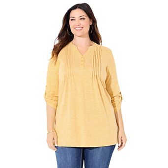 Catherines Women's Plus Size Impossibly Soft Half-Button Swing Top