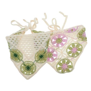 Knitted Triangle Bandana for Women Beige 2 Pcs