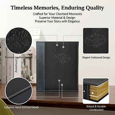 Leather Photo Album Holds Multiple Sizes with Magnetic Self Stick Pages