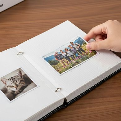 Leather Photo Album Holds Multiple Sizes with Magnetic Self Stick Pages