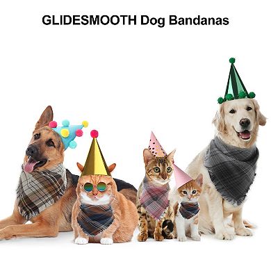 Dog Bandanas with Tassels Edges, Stylish Plaid Scarf Bib for Small Pets, 2 Pcs