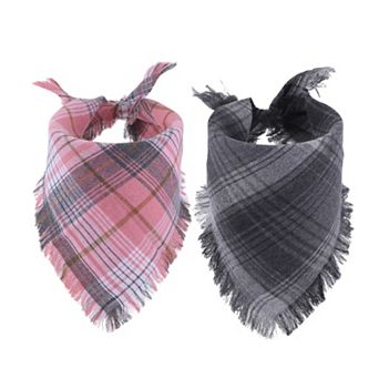 Dog Bandanas with Tassels Edges, Stylish Plaid Scarf Bib for Small Pets, 2 pc