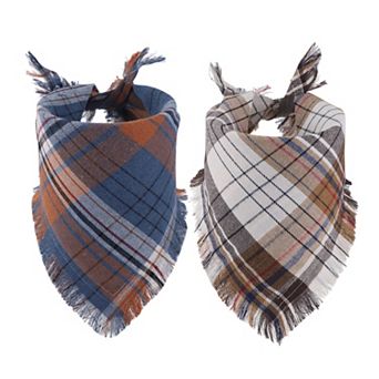Dog Bandanas with Tassels Edges, Stylish Plaid Scarf Bib for Small Pets, 2 pc