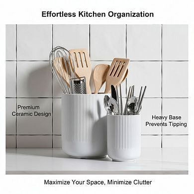 Ceramic Kitchen Utensil Holder for Countertop Cooking Utensil Organizer