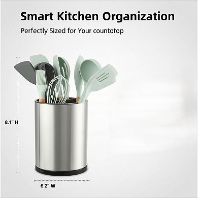 Extra Large Rotating Utensil Holder Stainless Steel with 3 Compartments