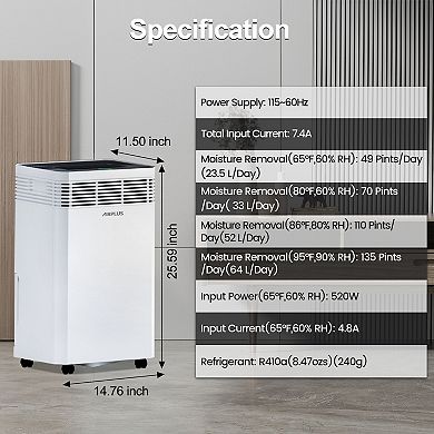 137 pt. 6,000 sq. ft. Commercial Dehumidifier in White, with Pump, with Auto-Defrost, 3-Fan Speed