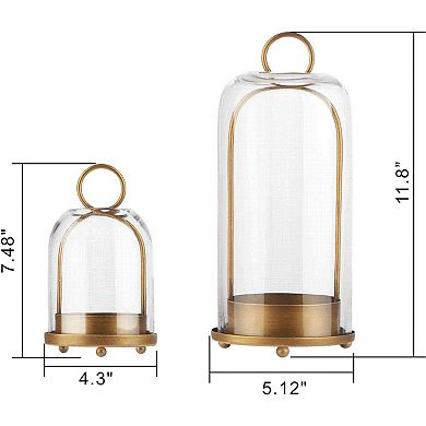 Great Ambitions Versatile Metal Candle Holder with Sturdy Glass Dome in Brass for Pillar Candle