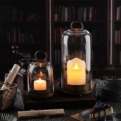 Great Ambitions Versatile Metal Candle Holder with Sturdy Glass Dome in Brass for Pillar Candle