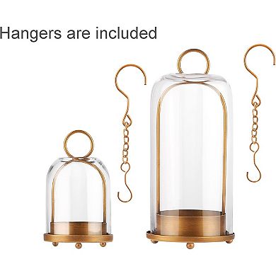 Great Ambitions Versatile Metal Candle Holder with Sturdy Glass Dome in Brass for Pillar Candle