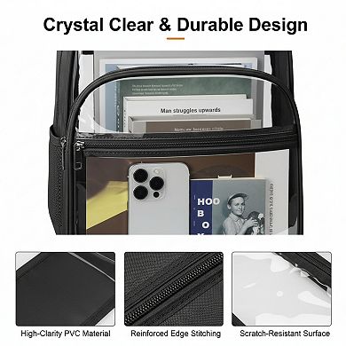 Heavy Duty Transparent Backpack with Reinforced Strap for School and Travel