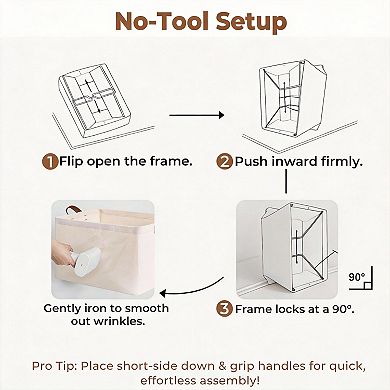 Set of 2 large fabric storage baskets with metal frames and handles