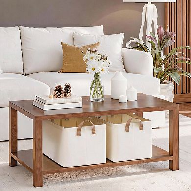 Set of 2 large fabric storage baskets with metal frames and handles