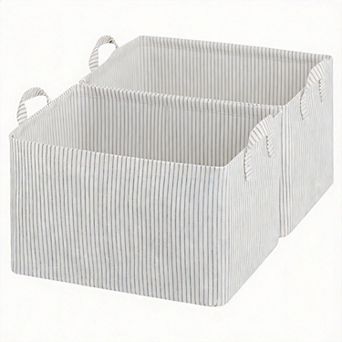 Set of 2 large fabric storage baskets with metal frames and handles