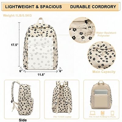 Corduroy Backpack for School Laptop Bag and Travel Daypack display picture 2