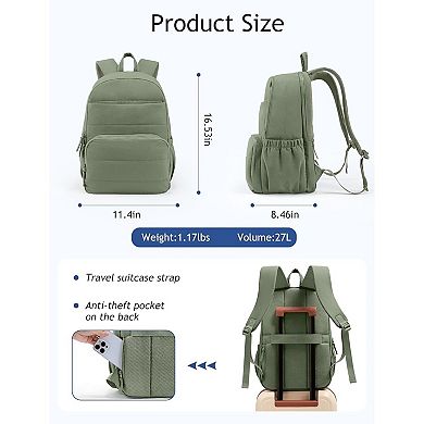 Quilted Travel Backpack Water Resistant for College and Work Use