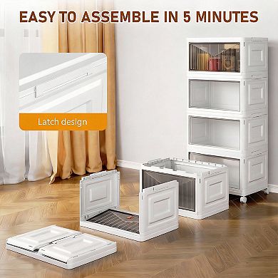 4-Tier Stackable Storage Bins with Wheels - 92QT Capacity - Foldable for Space Saving