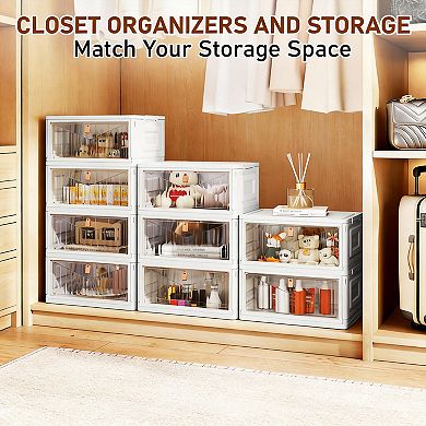 4-Tier Stackable Storage Bins with Wheels - 92QT Capacity - Foldable for Space Saving