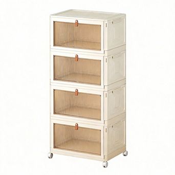 4 tier Stackable Storage Bins with Wheels - 92-qt Capacity - Foldable for Space Saving