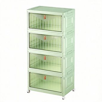 4 tier Stackable Storage Bins with Wheels - 92-qt Capacity - Foldable for Space Saving