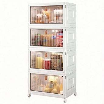 4 tier Stackable Storage Bins with Wheels - 92-qt Capacity - Foldable for Space Saving