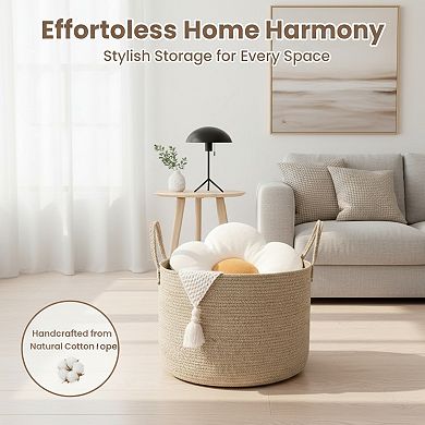Woven Blanket Basket with Handles Laundry and Toy Storage for Living Room